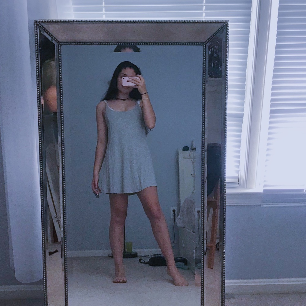 Gray strappy low back dress